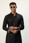 Buy_Arjan Dugal_Black Cotton Satin, Chanderi Silk Embroidery Straight Kurta And Pant Set _Online_at_Aza_Fashions