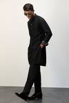 Arjan Dugal_Black Cotton Satin, Chanderi Silk Embroidery Straight Kurta And Pant Set _at_Aza_Fashions