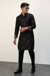 Buy_Arjan Dugal_Black Cotton Satin, Chanderi Silk Embroidery Straight Kurta And Pant Set 