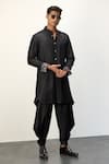 Buy_Arjan Dugal_Black Chanderi Silk Printed Embroidered Short Kurta And Dhoti Pant Set  _at_Aza_Fashions