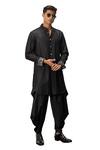 Buy_Arjan Dugal_Black Chanderi Silk Printed Embroidered Short Kurta And Dhoti Pant Set  _Online_at_Aza_Fashions