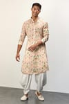 Buy_Arjan Dugal_Peach Modal Printed Floral Botanical Pattern Kurta And Dhoti Pant Set  _at_Aza_Fashions