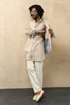 Buy_Arjan Dugal_Beige Cotton Satin, Chanderi Silk Embroidery Floral Thread Nehru Jacket _at_Aza_Fashions