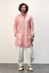 Buy_Arjan Dugal_Pink Chanderi Silk Printed Floral Short Kurta And Dhoti Pant Set  _at_Aza_Fashions