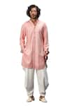 Arjan Dugal_Pink Chanderi Silk Printed Floral Short Kurta And Dhoti Pant Set  _Online_at_Aza_Fashions