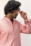 Arjan Dugal_Pink Chanderi Silk Printed Floral Short Kurta And Dhoti Pant Set  _at_Aza_Fashions