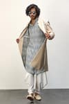 Arjan Dugal_Beige Chanderi Silk Printed Floral Thread Work Achkan Jacket With Dhoti Pant Set _Online_at_Aza_Fashions