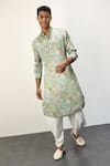 Buy_Arjan Dugal_Blue Modal Printed Floral Kurta And Dhoti Pant Set  _at_Aza_Fashions