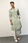 Arjan Dugal_Blue Modal Printed Floral Kurta And Dhoti Pant Set  _at_Aza_Fashions