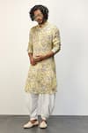 Buy_Arjan Dugal_Yellow Modal Printed Floral Kurta And Dhoti Pant Set  _at_Aza_Fashions