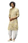 Buy_Arjan Dugal_Yellow Modal Printed Floral Kurta And Dhoti Pant Set  _Online_at_Aza_Fashions