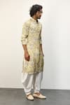 Arjan Dugal_Yellow Modal Printed Floral Kurta And Dhoti Pant Set  _at_Aza_Fashions