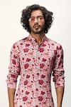 Arjan Dugal_Pink Modal Printed Floral Peony Kurta And Dhoti Pant Set  _Online_at_Aza_Fashions