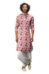 Shop_Arjan Dugal_Pink Modal Printed Floral Peony Kurta And Dhoti Pant Set  _Online_at_Aza_Fashions