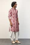 Shop_Arjan Dugal_Pink Modal Printed Floral Peony Kurta And Dhoti Pant Set  _at_Aza_Fashions