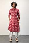 Buy_Arjan Dugal_Red Modal Printed Floral Peony Kurta And Pant Set  _at_Aza_Fashions