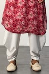 Arjan Dugal_Red Modal Printed Floral Peony Kurta And Pant Set  _Online_at_Aza_Fashions