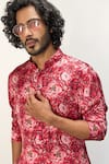 Arjan Dugal_Red Modal Printed Floral Peony Kurta And Pant Set  _at_Aza_Fashions