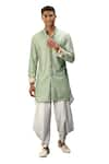 Arjan Dugal_Green Chanderi Silk Embroidered Thread Short Kurta And Pant Set  _Online_at_Aza_Fashions