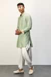 Shop_Arjan Dugal_Green Chanderi Silk Embroidered Thread Short Kurta And Pant Set  _Online_at_Aza_Fashions