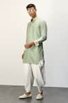 Arjan Dugal_Green Chanderi Silk Embroidered Thread Short Kurta And Pant Set  _at_Aza_Fashions