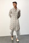 Shop_Arjan Dugal_Ivory Modal Printed Floral Straight Kurta And Pant Set  _at_Aza_Fashions