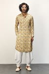 Buy_Arjan Dugal_Yellow Modal Printed Floral Kurta And Dhoti Pant Set  _at_Aza_Fashions