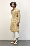 Shop_Arjan Dugal_Yellow Modal Printed Floral Kurta And Dhoti Pant Set  _at_Aza_Fashions