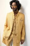 Shop_Arjan Dugal_Yellow Chanderi Silk Embroidered Thread Bundi Kurta Set _Online_at_Aza_Fashions