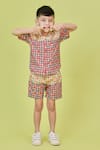 Buy_Little Shiro_Brown Poplin Cotton Printed Houndstooth Tree Block Shirt With Shorts _at_Aza_Fashions