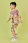 Little Shiro_Brown Poplin Cotton Printed Houndstooth Tree Block Shirt With Shorts _Online_at_Aza_Fashions