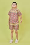 Buy_Little Shiro_Brown Poplin Cotton Printed Houndstooth Tree Block Shirt With Shorts _Online_at_Aza_Fashions