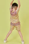 Shop_Little Shiro_Brown Poplin Cotton Printed Houndstooth Tree Block Shirt With Shorts _Online_at_Aza_Fashions