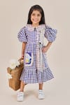 Buy_Little Shiro_Blue Cotton Sateen Printed Houndstooth Giselle Toy Dress _at_Aza_Fashions