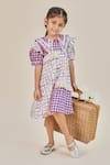 Buy_Little Shiro_Blue Cotton Sateen Printed Houndstooth Wendy Checkered Toy Dress _at_Aza_Fashions