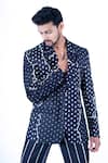 Buy_YAJY by Aditya Jain_Black Silk Printed Polka Dots Embossed Jacket With Trouser _Online_at_Aza_Fashions