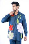 Buy_YAJY by Aditya Jain_Blue Denim Cotton Embellished Floral Applique Work Shirt With Trouser _Online_at_Aza_Fashions