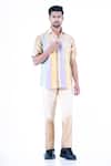 Buy_YAJY by Aditya Jain_Beige Tissue Checks Pattern Shirt With Trouser _at_Aza_Fashions