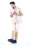 YAJY by Aditya Jain_Beige Tissue Checks Pattern Shirt With Trouser _Online_at_Aza_Fashions