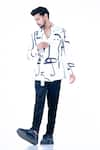 Buy_YAJY by Aditya Jain_White Linen Printed Graphic Abstract Wrap Robe Jacket With Cupro Trouser _at_Aza_Fashions