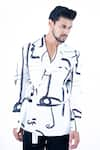 Buy_YAJY by Aditya Jain_White Linen Printed Graphic Abstract Wrap Robe Jacket With Cupro Trouser _Online_at_Aza_Fashions