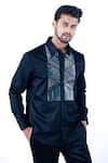 Buy_Yajy By Aditya Jain_Black Cotton Foil Printing Stripe Placement Embellished Shirt _Online_at_Aza_Fashions
