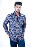 Buy_Yajy By Aditya Jain_Blue Cotton Embroidery Turkish Brick Hand Paint Shirt _at_Aza_Fashions