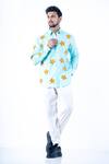 Buy_Yajy By Aditya Jain_Blue Cotton, Linen Embroidery Twinkling Star Motif Shirt _at_Aza_Fashions