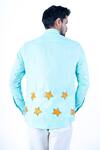 Shop_Yajy By Aditya Jain_Blue Cotton, Linen Embroidery Twinkling Star Motif Shirt _at_Aza_Fashions
