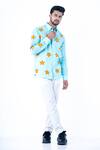 Yajy By Aditya Jain_Blue Cotton, Linen Embroidery Twinkling Star Motif Shirt _Online_at_Aza_Fashions