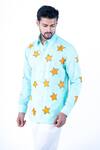 Buy_Yajy By Aditya Jain_Blue Cotton, Linen Embroidery Twinkling Star Motif Shirt _Online_at_Aza_Fashions