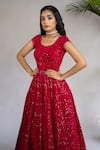 Shop_Shahmeen Husain_Fuchsia Embroidery Floral Scoop Neck Anarkali With Dupatta _Online_at_Aza_Fashions