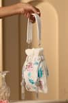 Shop_Swabhimann_White Embroidery, Beads Floral And Thread Potli Bag _at_Aza_Fashions