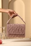 Buy_SWABHIMANN_Purple Beads Crystal Tassel Jaal Embellished Handbag _at_Aza_Fashions